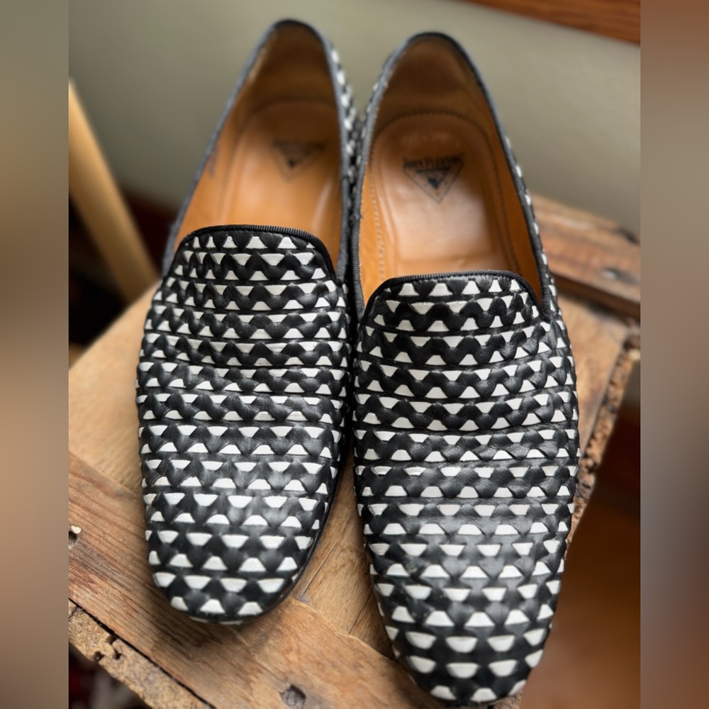 John Fluevog Tobias Black and White Loafers - Picture 2 of 5